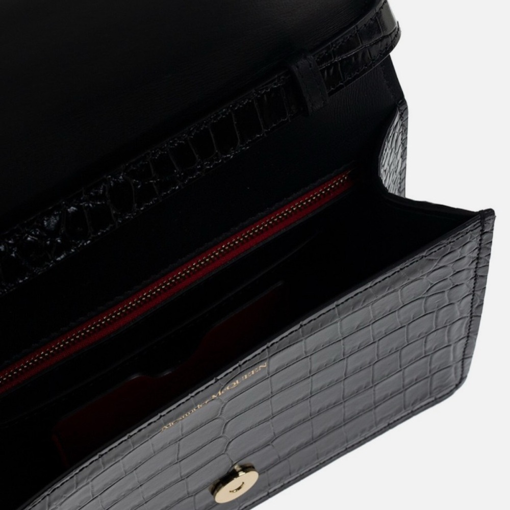 Alexander McQueen The Four Ring Leather with Croco Effect Black Shoulder Bag - Picture 6 of 6